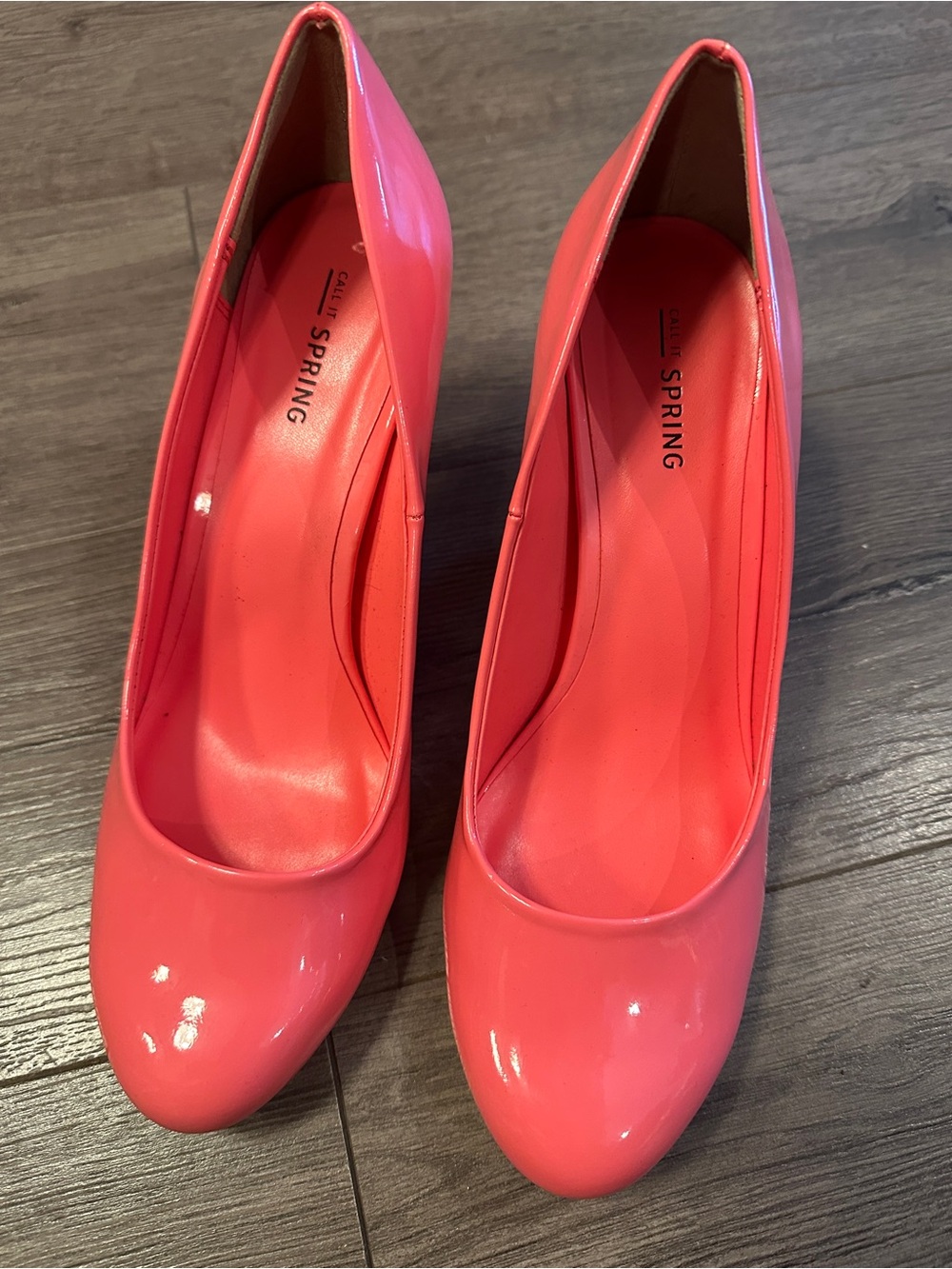 Call It Spring Coral Pink Patent Heels – Size 9